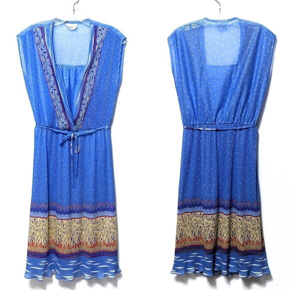 VINTAGE Caprican 70's Micro Pleat Midi Dress M - Picture 1 of 9